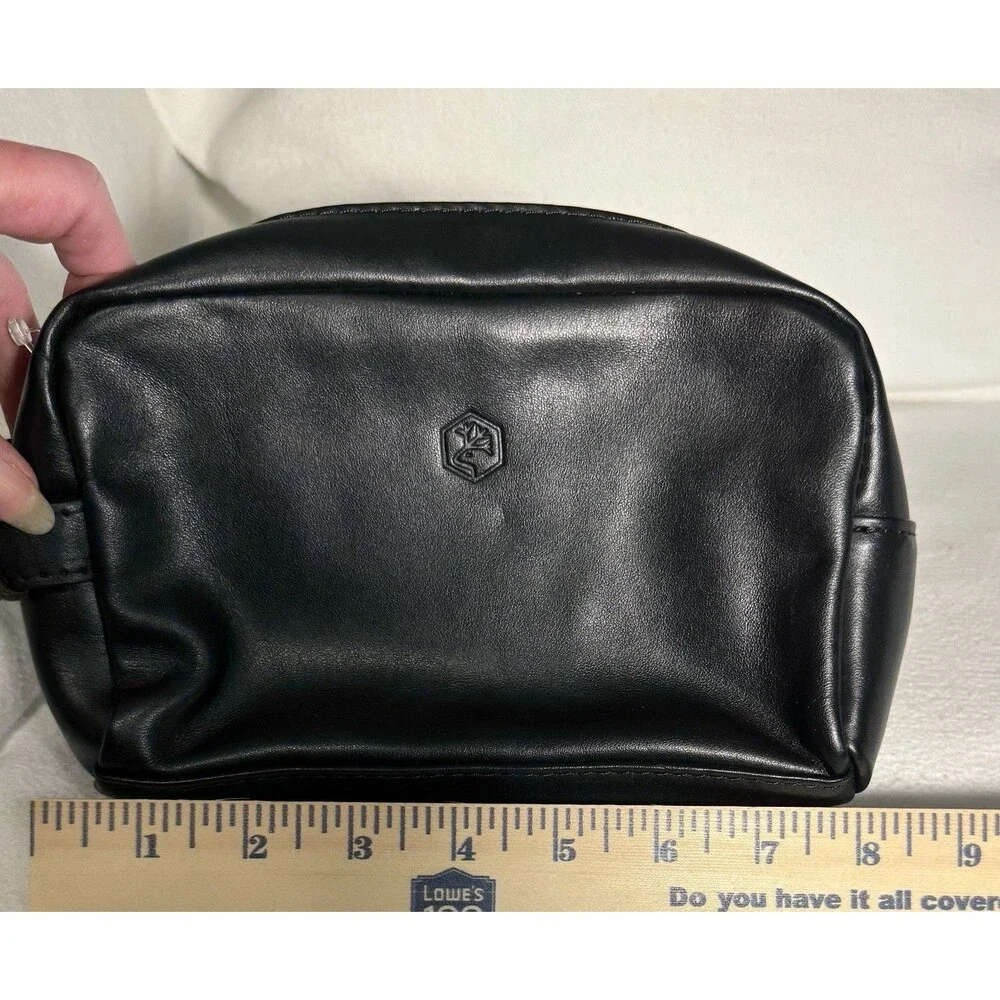 IN PELL Black Leather Dopp Kit Toiletry Bag Zip Inner Pockets Top Handle Italy